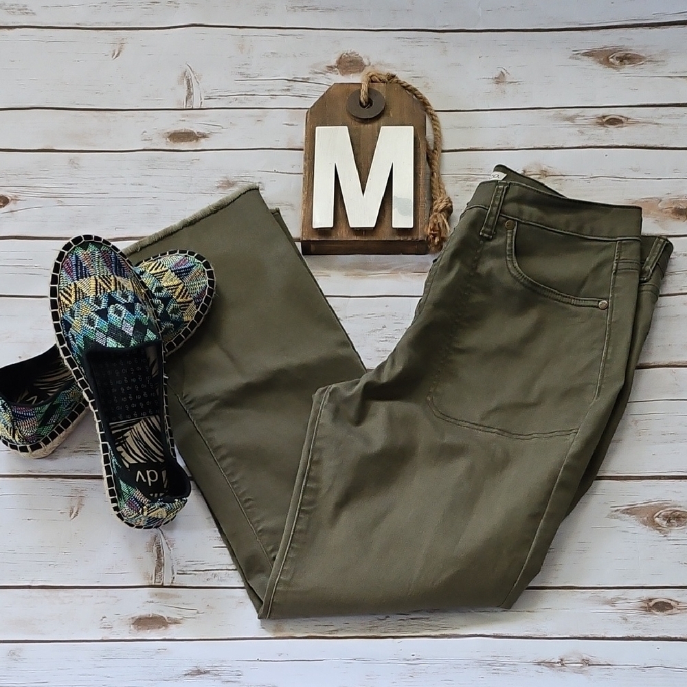 FRYE AND CO. Olive Green Button Fly Raw Hem Jeans